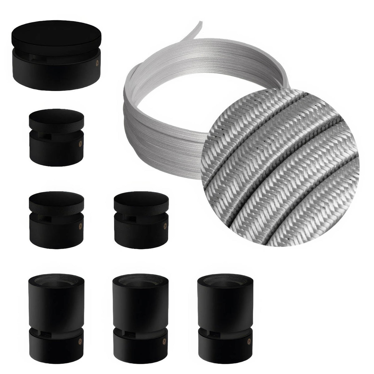 Filé Linear Kit-System – mit CM02-Kabel, 5 m, für Lichterketten und 7 Komponenten aus schwarz lackiertem Holz für den Innenbereich