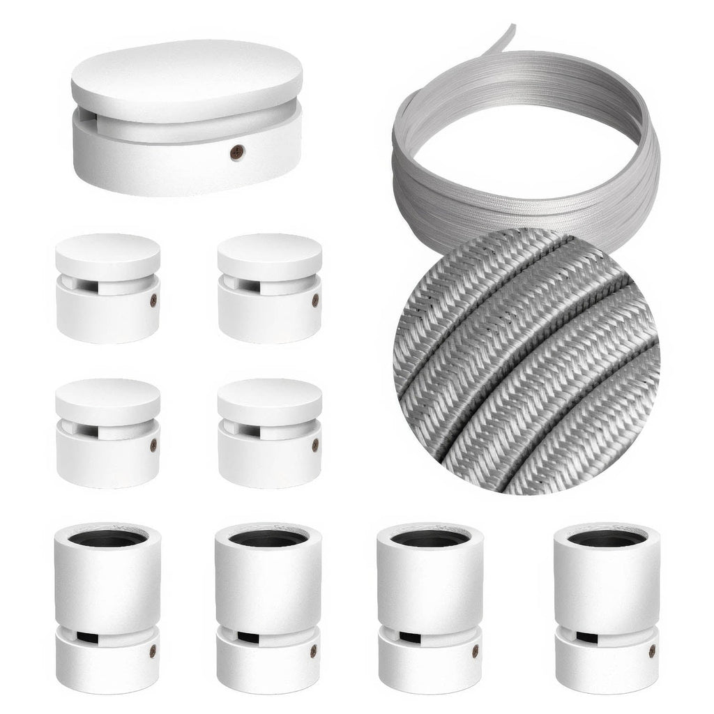 Filé Symmetric System Kit - mit 5 m CM02-Seil für Lichterketten und 9 Komponenten aus weiß lackiertem Holz für den Innenbereich