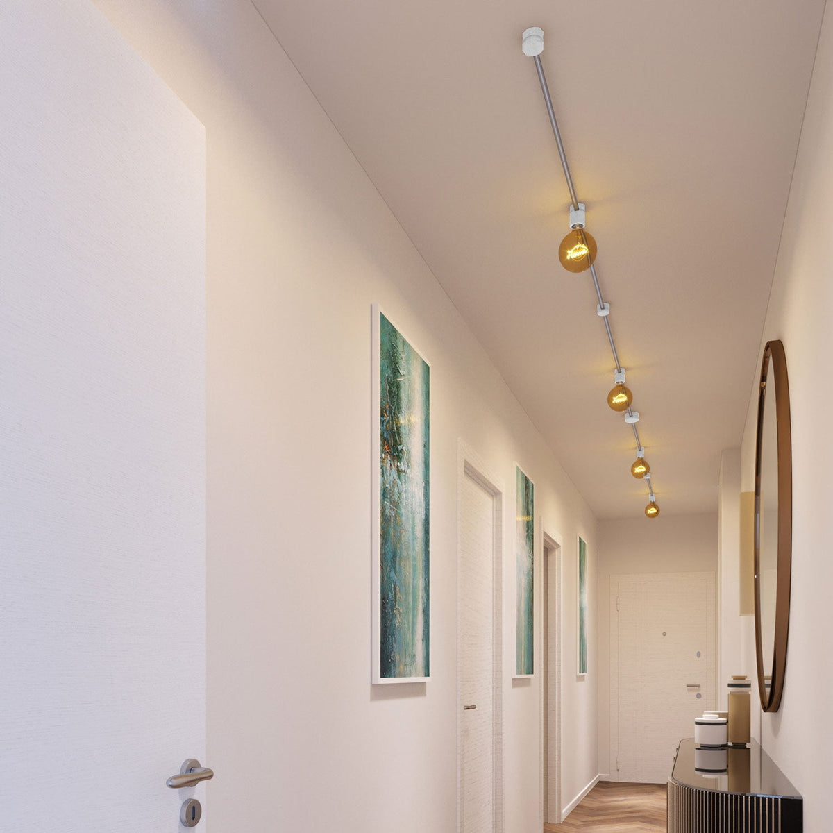 Filé Symmetric System Kit - mit 5 m CM02-Seil für Lichterketten und 9 Komponenten aus weiß lackiertem Holz für den Innenbereich – Ansicht 2