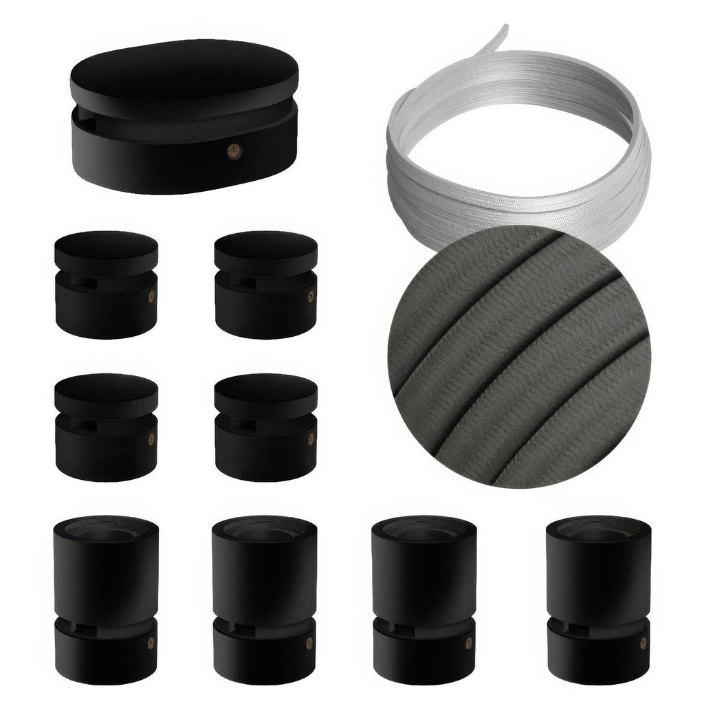 System Filé Symmetric Kit – mit CM03-Kabel (5 m) für Lichterketten und 9 Komponenten aus schwarz lackiertem Holz für Innenräume