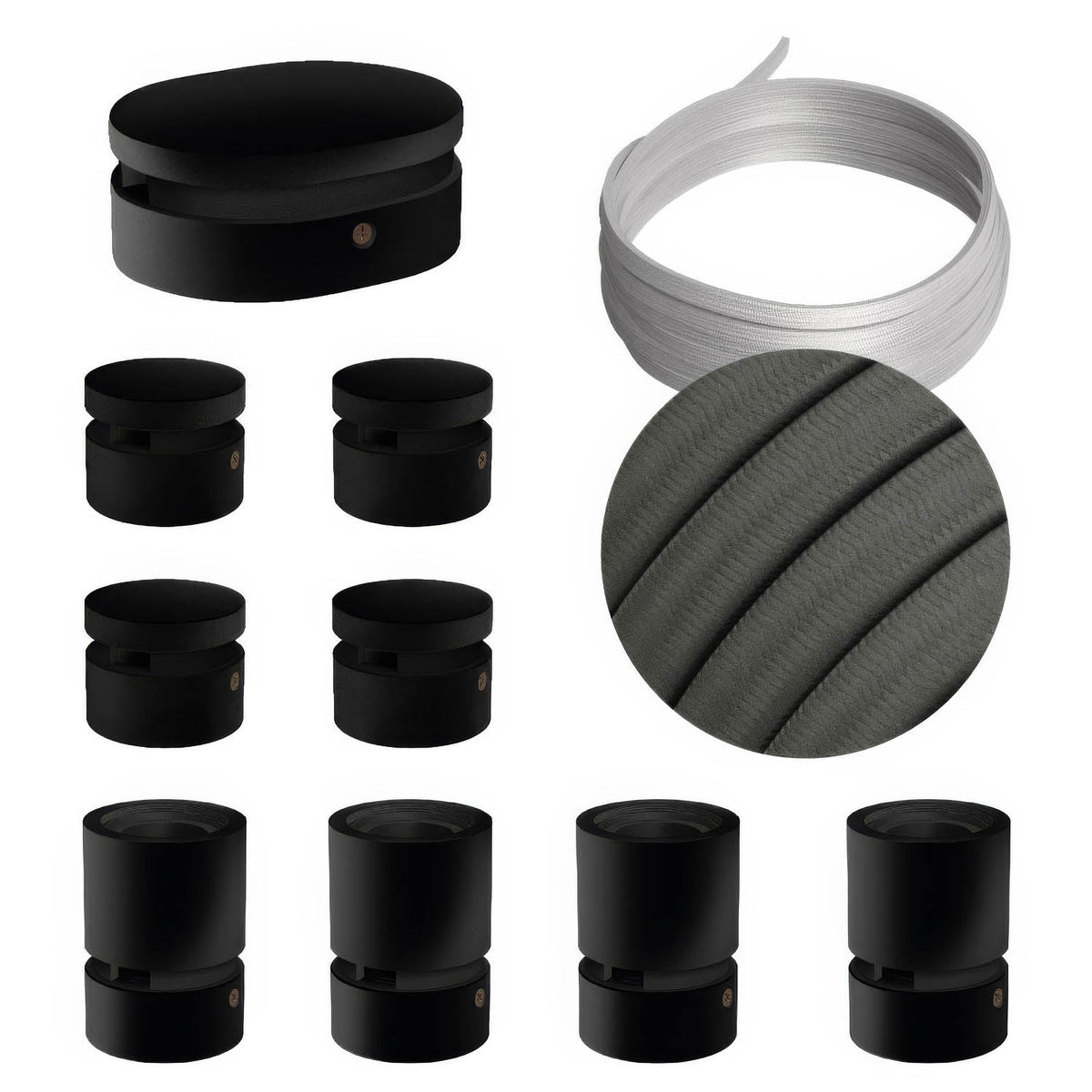 System Filé Symmetric Kit – mit CM03-Kabel (5 m) für Lichterketten und 9 Komponenten aus schwarz lackiertem Holz für Innenräume