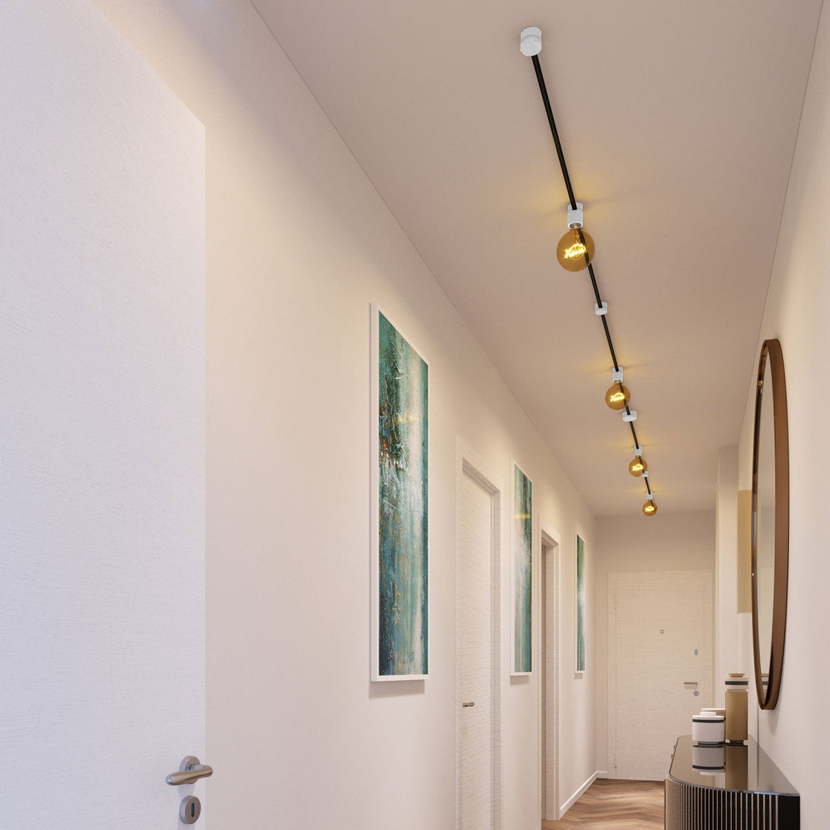 Filé Symmetric System Kit – mit 5 m CM04-Kabel für Lichterketten und 9 weißen, lackierten Holzelementen für den Innenbereich – Ansicht 2