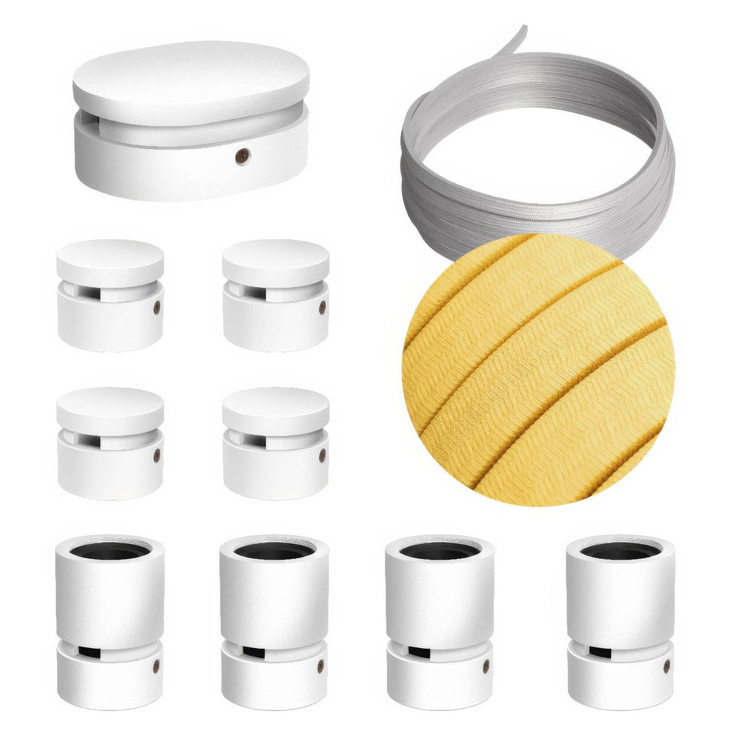 Filé Symmetric System Kit – mit CM10-Kabel 5 m für Lichterketten und 9 Komponenten aus weiß lackiertem Holz für den Innenbereich