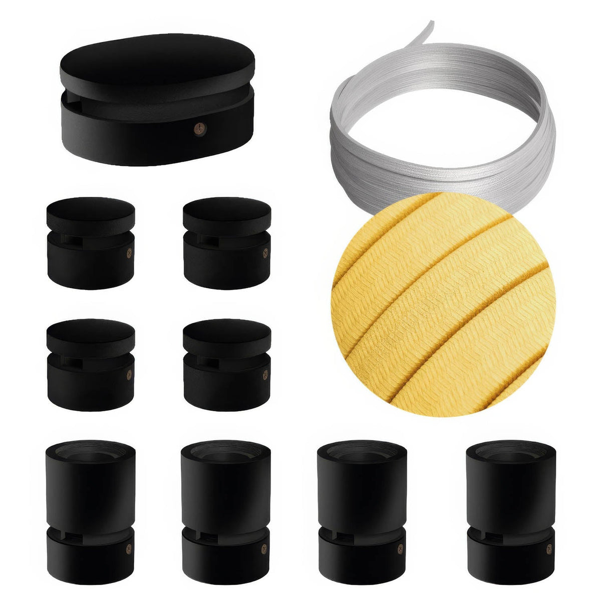Filé Symmetric System-Kit – mit 5 m CM10-Kettenseilkabel und 9 schwarz lackierten Holzelementen für den Innenbereich