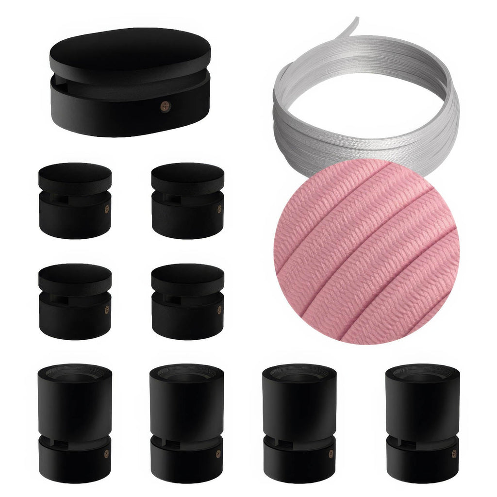 Filé Symmetric Kit System – mit 5 m langem CM16-Kabel für Lichterketten und 9 Komponenten aus schwarz lackiertem Holz für den Innenbereich