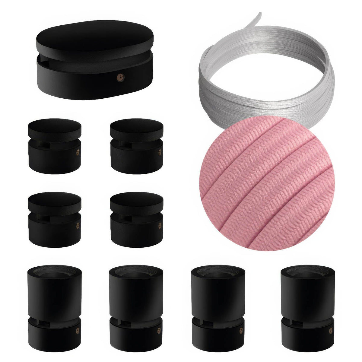 Filé Symmetric Kit System – mit 5 m langem CM16-Kabel für Lichterketten und 9 Komponenten aus schwarz lackiertem Holz für den Innenbereich