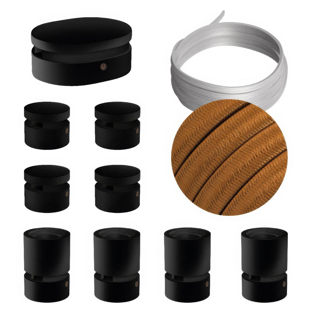 Filé Symmetric Kit – mit 5 m Kabel CM22 für Lichterkette und 9 schwarz lackierten Holzelementen für Innenbereiche