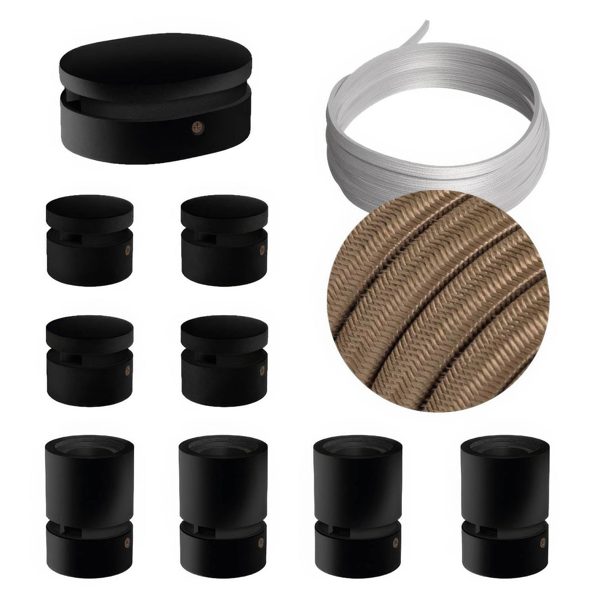 Filé Symmetric Kit System - mit CM27-Kabel 5 m für Lichterkette und 9 schwarz lackierten Holzteilen für den Innenbereich