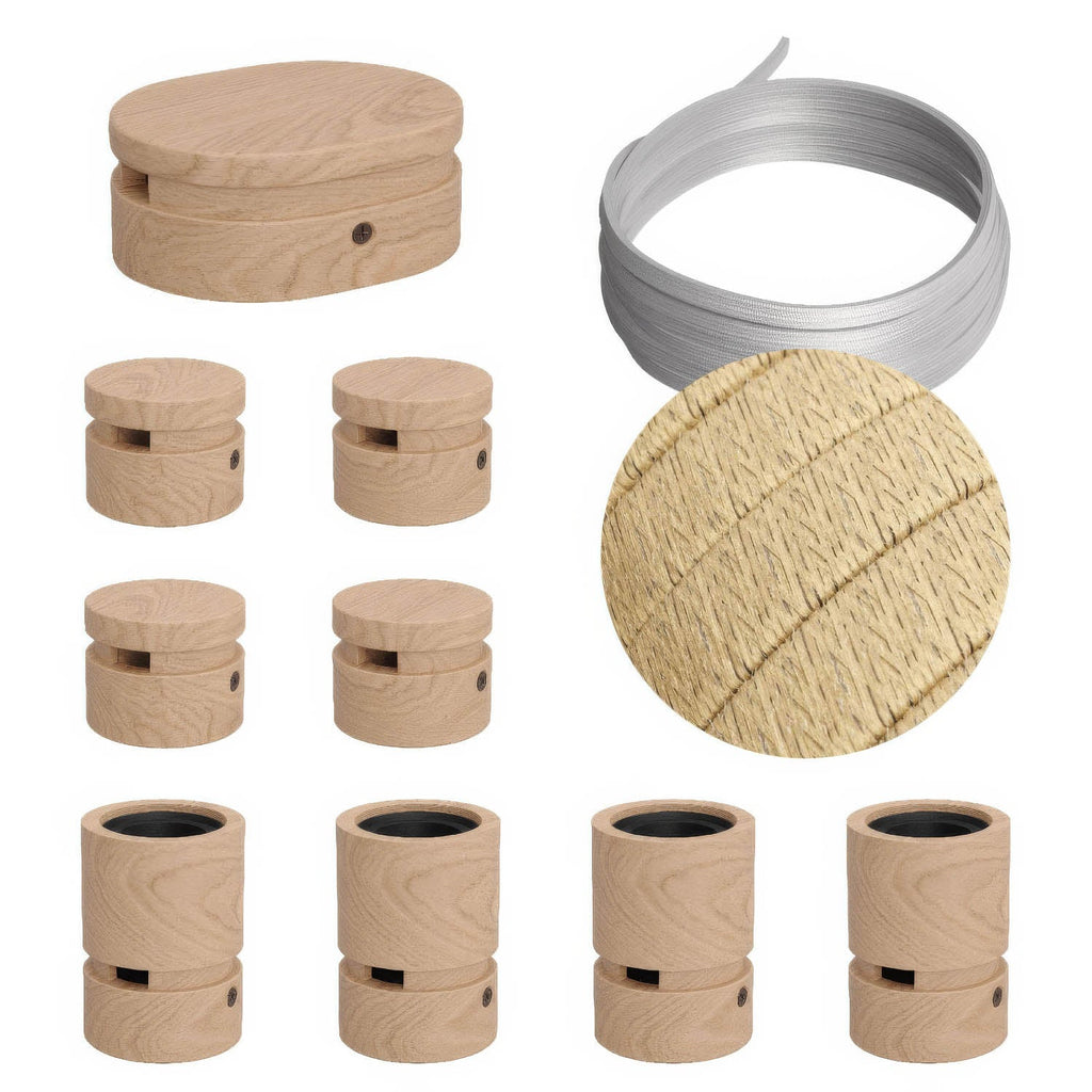 Filé Symmetric-Kit – mit CN06-Kabel 5 m für Kettenleuchten und 9 Holzelementen für den Innenbereich
