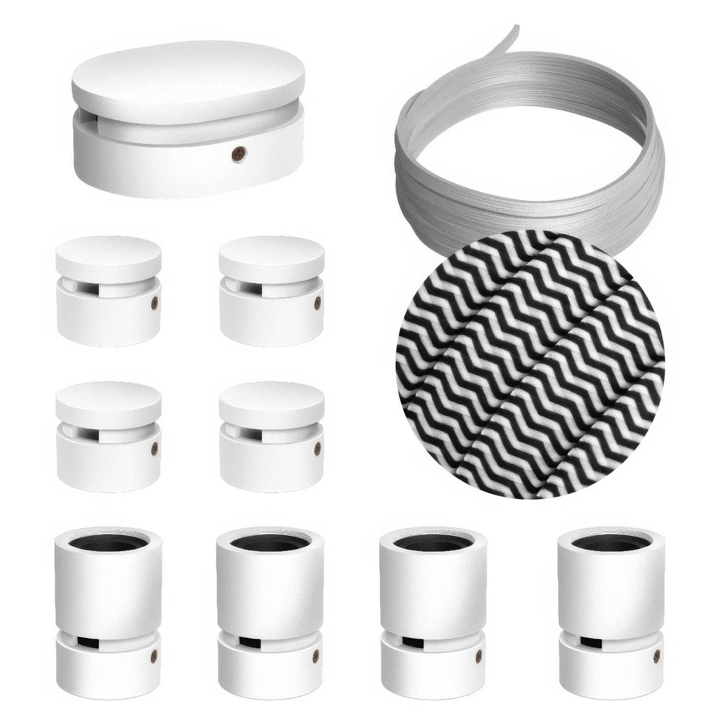 Filé System Symmetric Kit – mit CZ04-Kabel 5 m für Lichterkette und 9 Komponenten aus weiß lackiertem Holz für den Innenbereich
