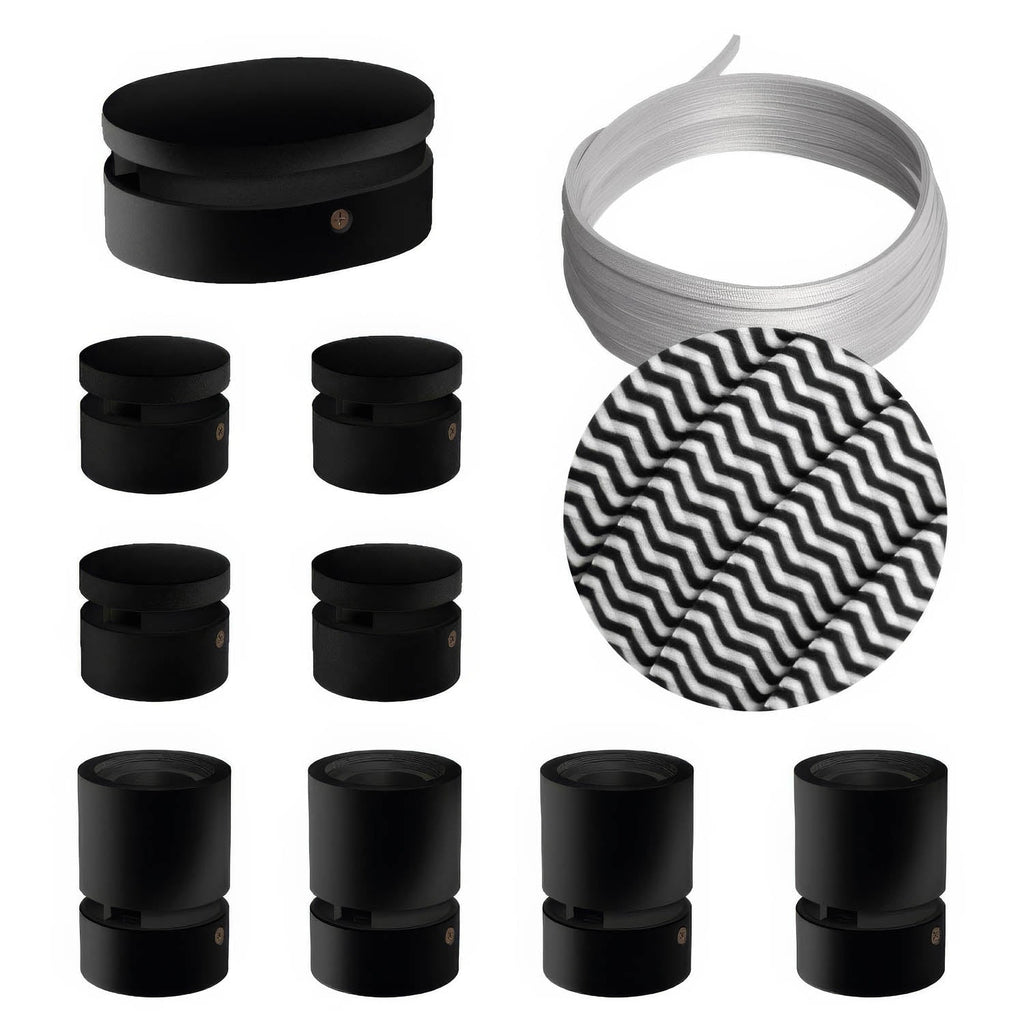 System Filé Symmetric Kit – mit CZ04 Kabel, 5 m für Lichterketten und 9 lackierte schwarze Holzelemente für Innenräume