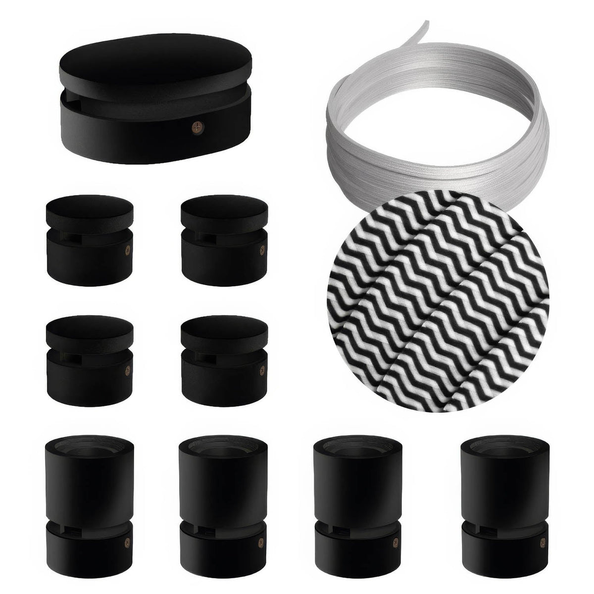 System Filé Symmetric Kit – mit CZ04 Kabel, 5 m für Lichterketten und 9 lackierte schwarze Holzelemente für Innenräume