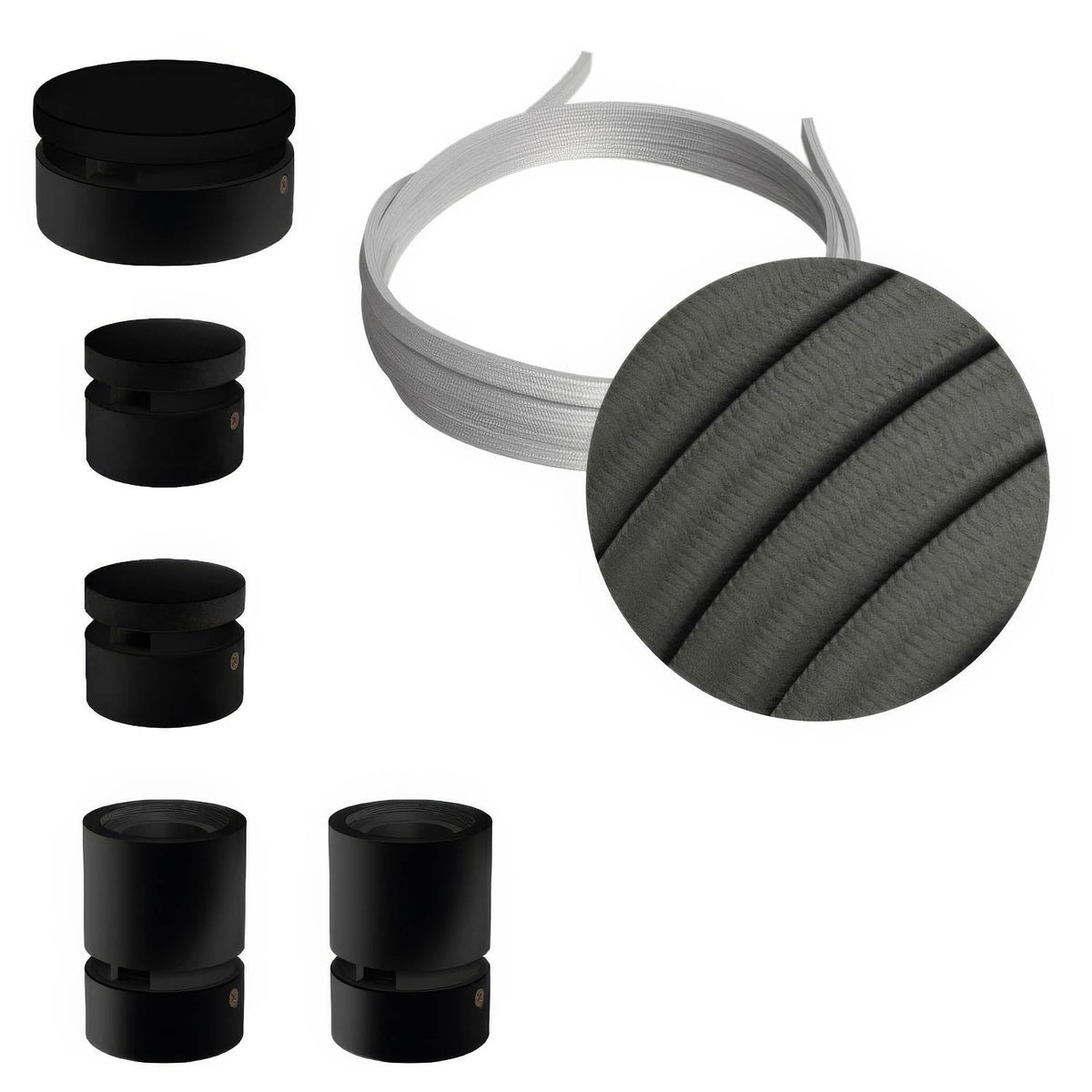 Filé Wiggle-Kit – mit 3 m langem CM03-Kabel für Lichterketten sowie 5 Innenkomponenten aus schwarz lackiertem Holz.