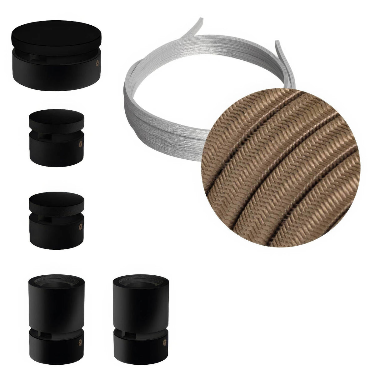 Filé Wiggle System Kit - mit 3 m CM27 Seil für Seilaufhängung und 5 lackierten Holzelementen in Schwarz für den Innenbereich