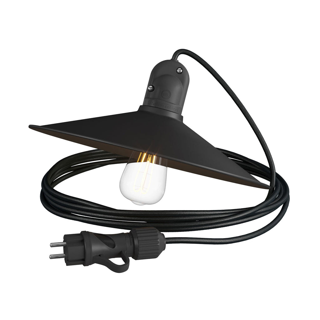 Snake Modulair mit Swing-Schirm, tragbare Lampe für den Außenbereich, 5 m Textilkabel, IP65-Fassung und Stecker – Schwarz