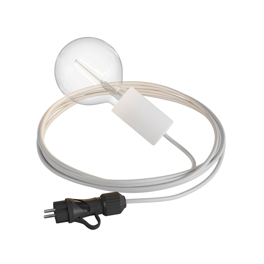 Snake Modulair Elegant, tragbare Außenleuchte, 5 m Textilkabel, Fassung IP65 und Stecker – Weiß