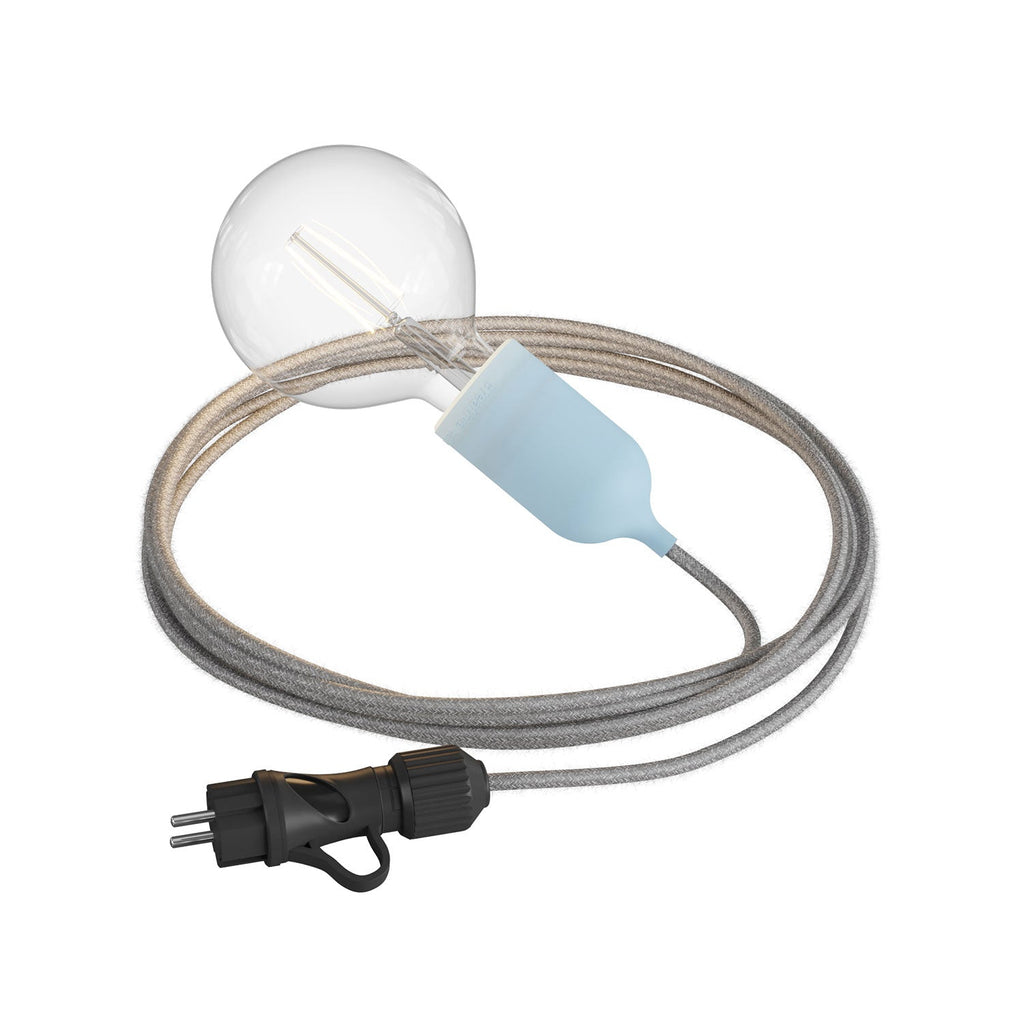 Snake Modulair Pastel, tragbare Außenleuchte, 5 m Textilkabel, Fassung IP65 und Stecker – Zuckerpapier-Blau