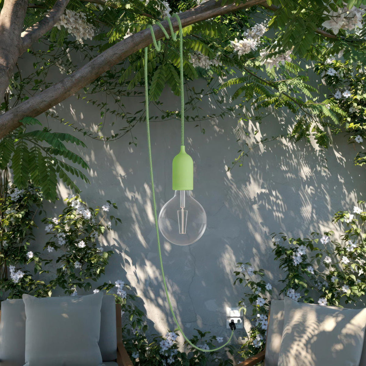 Snake Modulair Pastel, tragbare Außenlampe, 5 m Textilkabel, IP65-Lampenfassung und Stecker – Wiesengrün – Ansicht 2