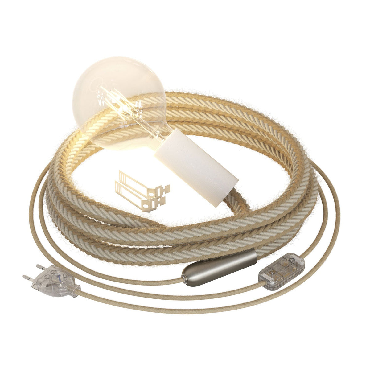 SnakeBis Cord – Weiße Plug-in-Lampe mit geflochtenem Juteseil