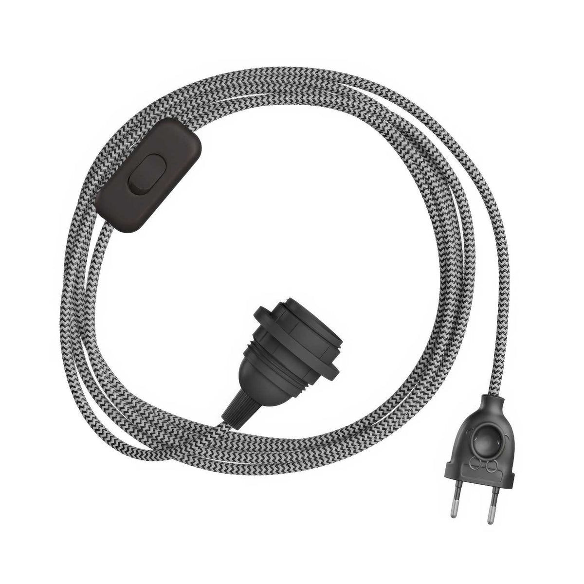 SnakeBis Zig-Zag für Lampenschirme – Verkabelung mit Lampenfassung und Zig-Zag-Stoffkabel RZ04