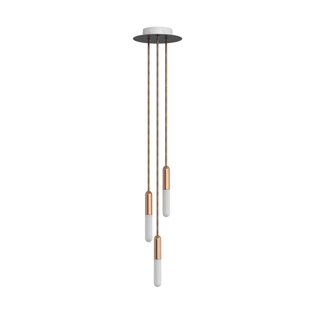 Komplette 3-fach Pendelleuchte mit P-Light und Rose-One 200mm - Kupfer