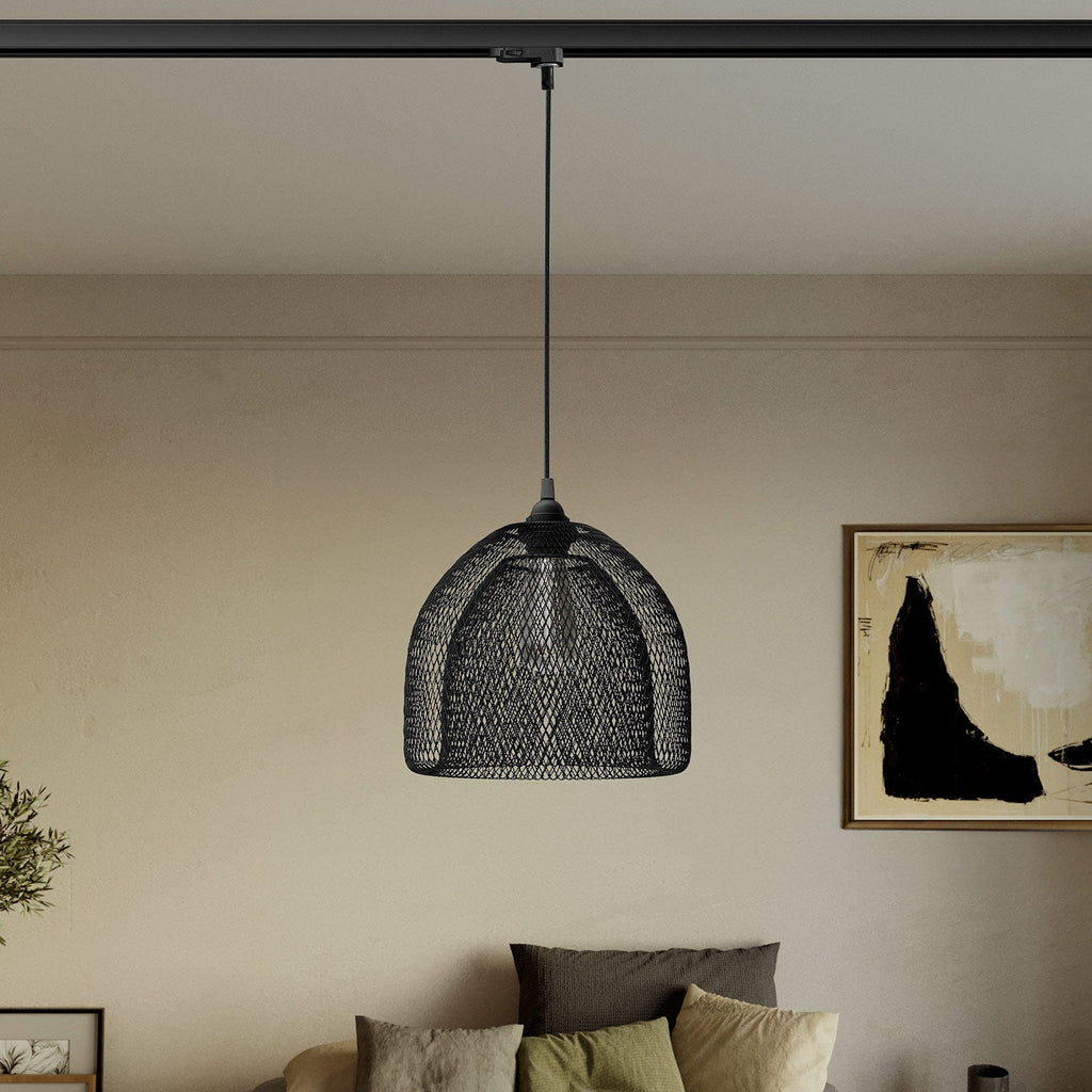 Pendelleuchte mit Ghostbell XL Gitter-Schirm für Schienensysteme – Schwarz – Ansicht 2
