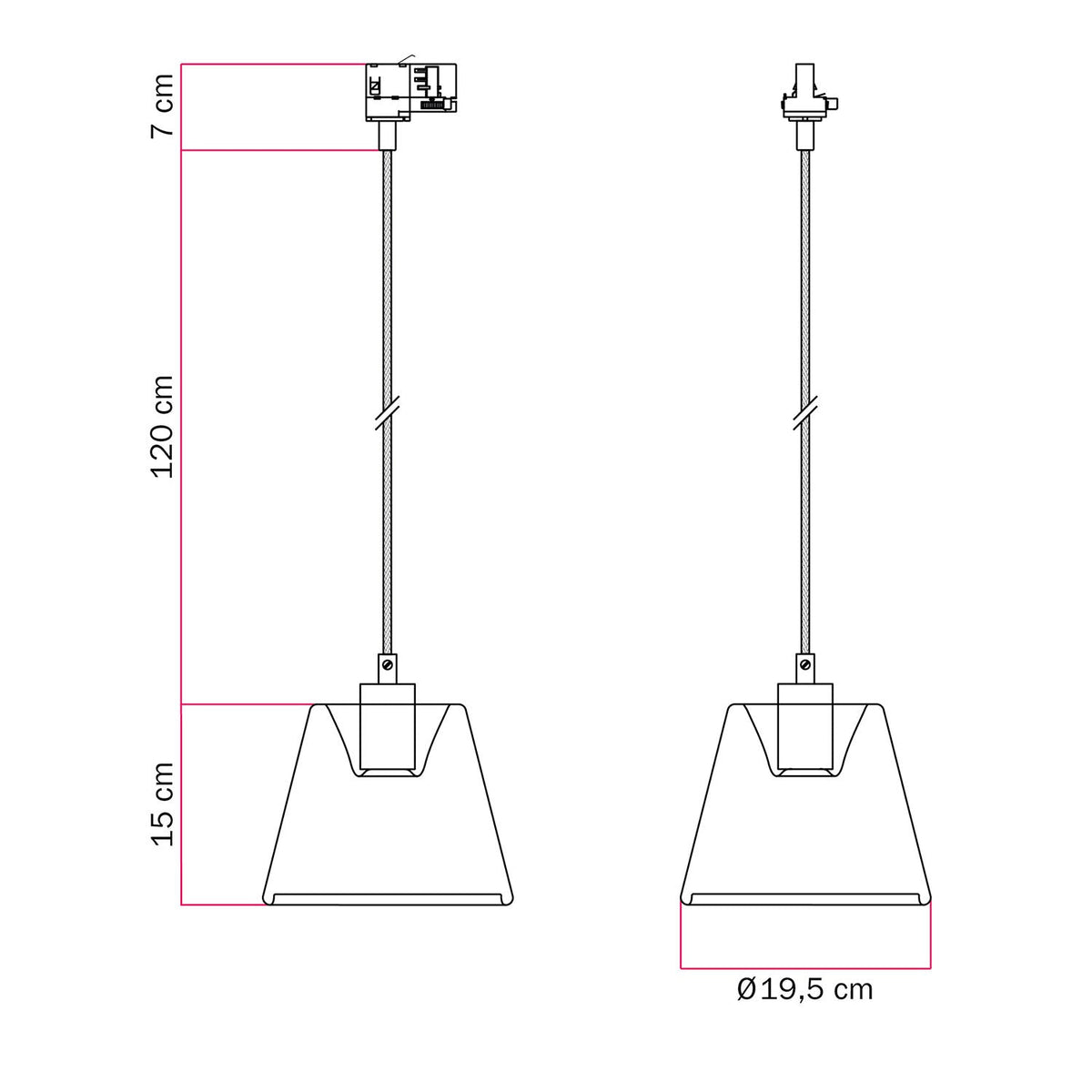 Pendelleuchte für Schienensystem mit Cone Ghost-Lampe – Schwarz – Ansicht 6