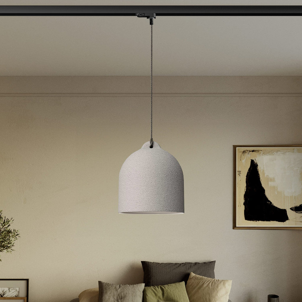 Stromschienen-Pendelleuchte mit Glocken-Lampenschirm M aus Keramik – Betonoptik – Ansicht 2