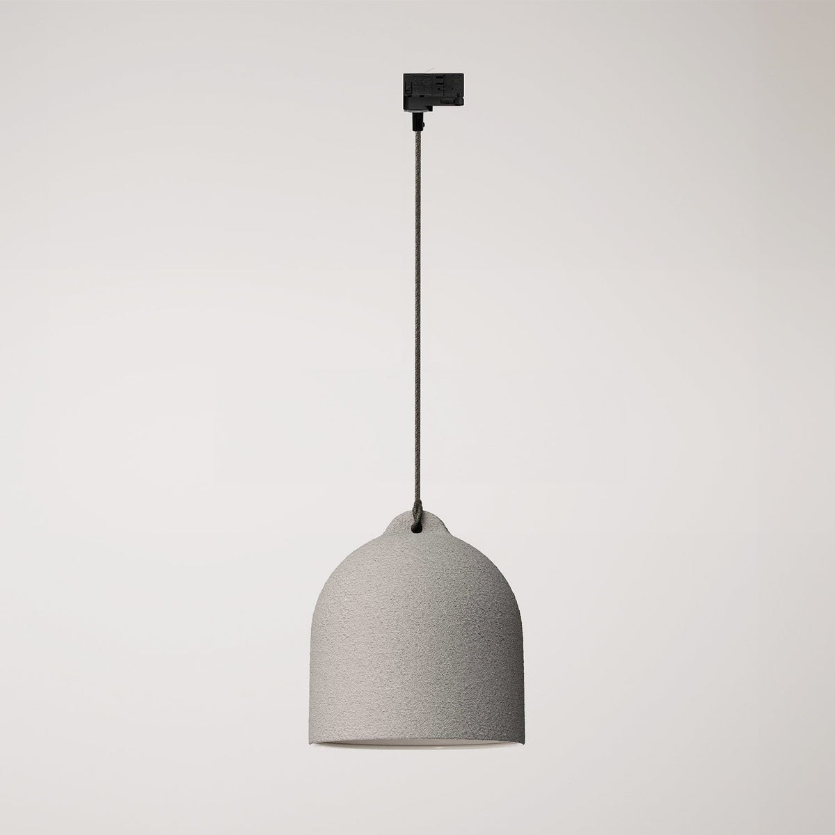 Stromschienen-Pendelleuchte mit Glocken-Lampenschirm M aus Keramik – Betonoptik