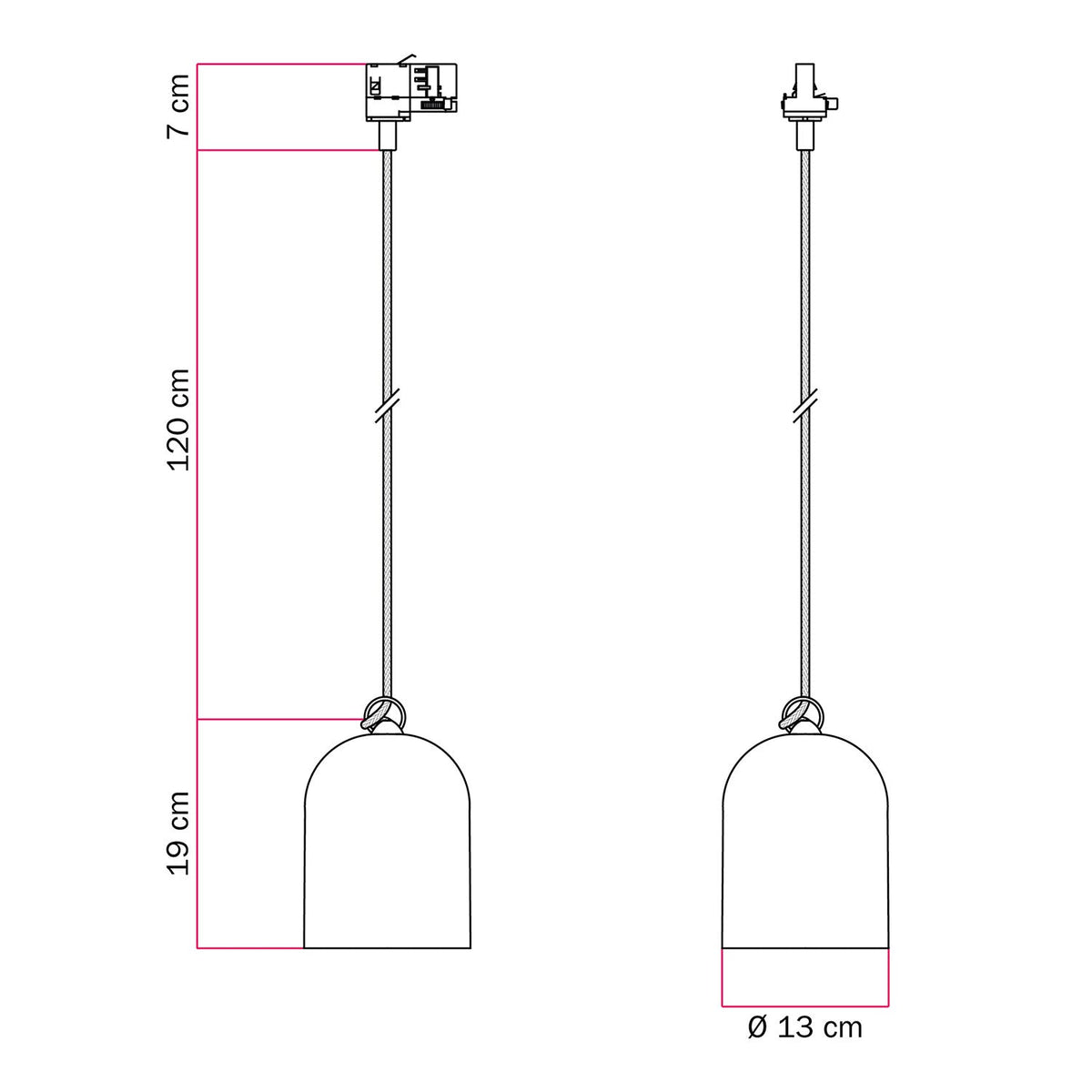 Schienenpendel mit Mini-Campana-Lampenschirm aus Keramik – Betonoptik – Ansicht 6