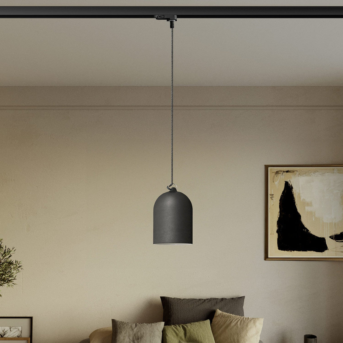 Schienenpendel mit Mini-Campana-Lampenschirm aus Keramik – Tafel-Schwarz – Ansicht 2