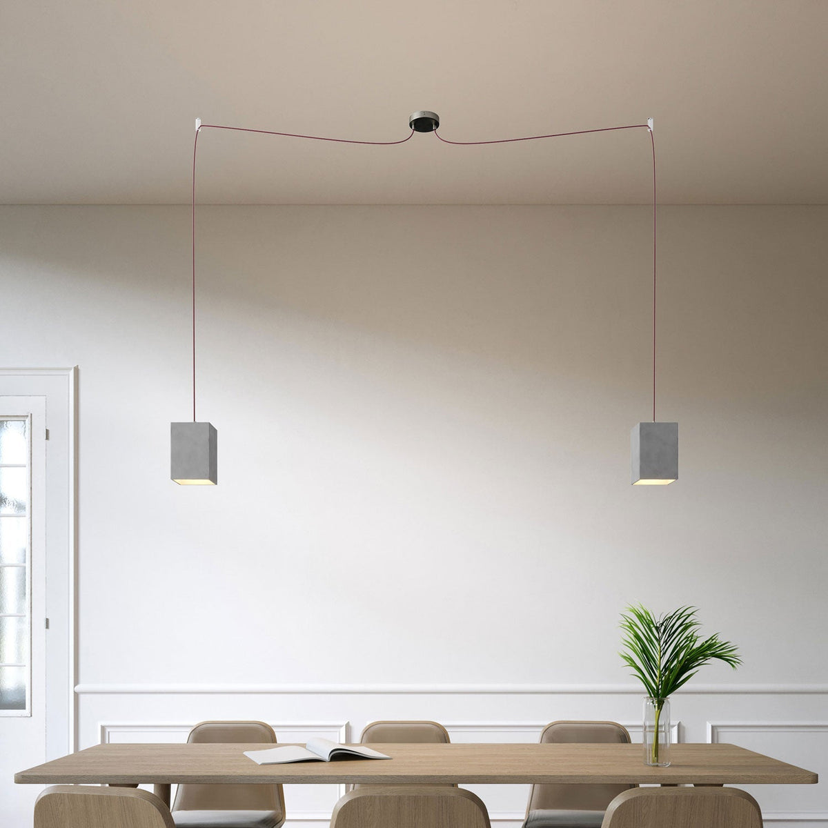 Spider – Mehrfachpendelleuchte mit 2 Abhängungen und Cubo-Schirm aus Beton – Betonoptik – Ansicht 2