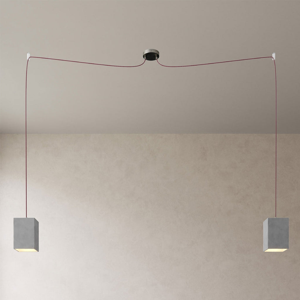 Spider – Mehrfachpendelleuchte mit 2 Abhängungen und Cubo-Schirm aus Beton – Betonoptik – Ansicht 3