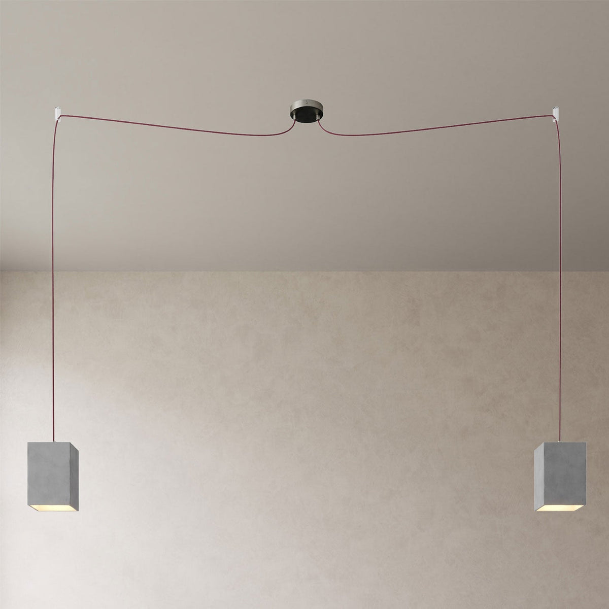 Spider – Mehrfachpendelleuchte mit 2 Abhängungen und Cubo-Schirm aus Beton – Betonoptik – Ansicht 3