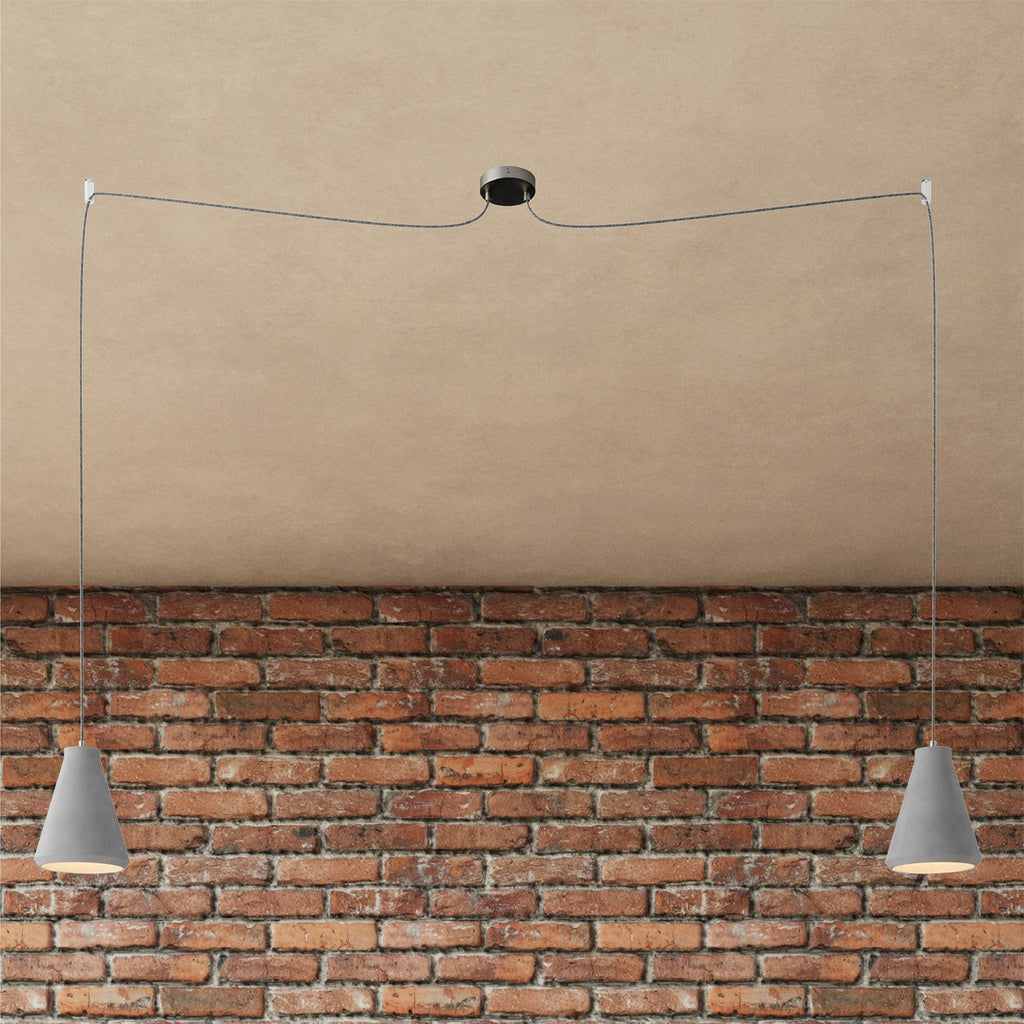 Spider – Mehrfach-Pendelleuchte mit 2 Abhängungen und Trichter-Lampenschirm aus Beton – Beton-Optik – Ansicht 3