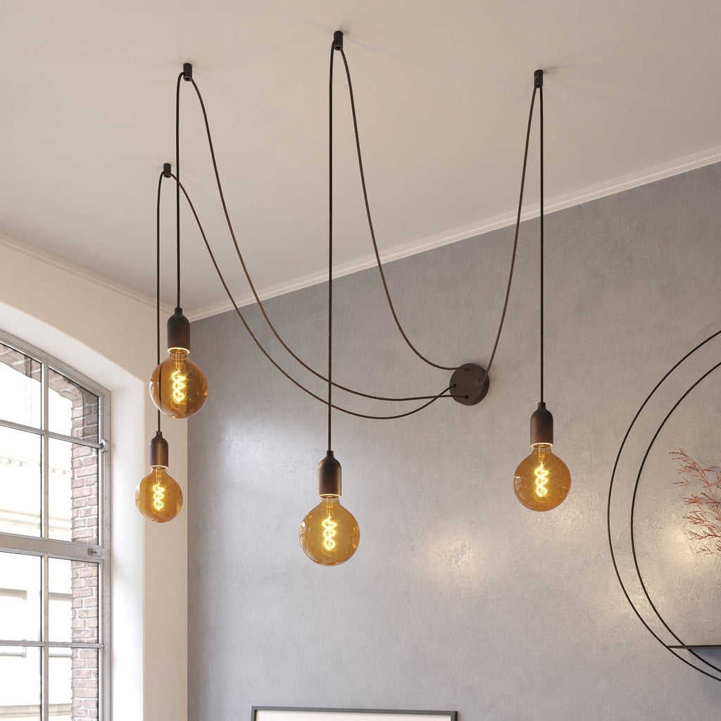 Spider – Mehrfach-Pendelleuchte mit 4 Abhängungen und Holz-Finish - Wengé-Effekt – Ansicht 2