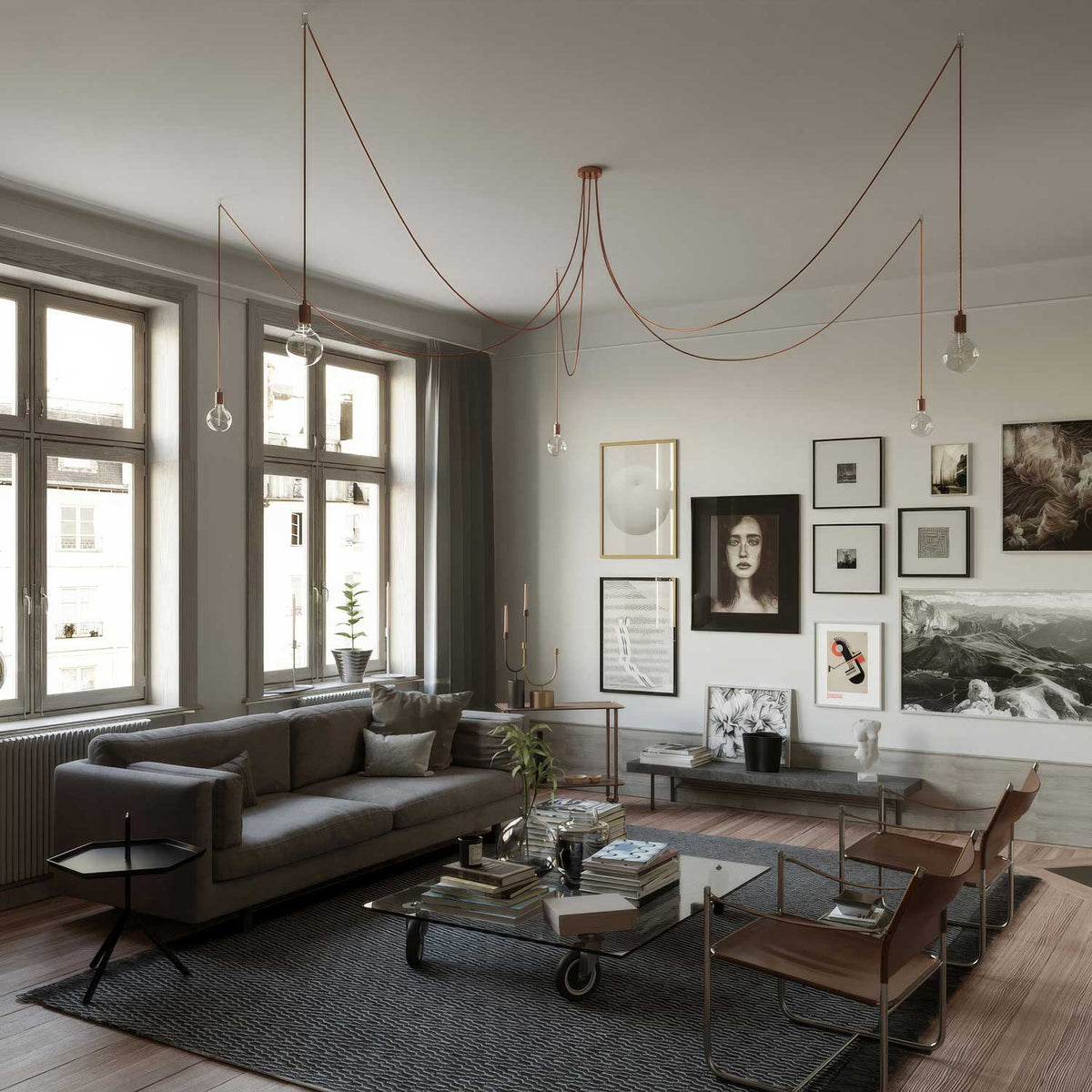 Spider – Pendelleuchte mit Mehrfachabgang (5-fach) und Metall-Details – Kupfer – Ansicht 3