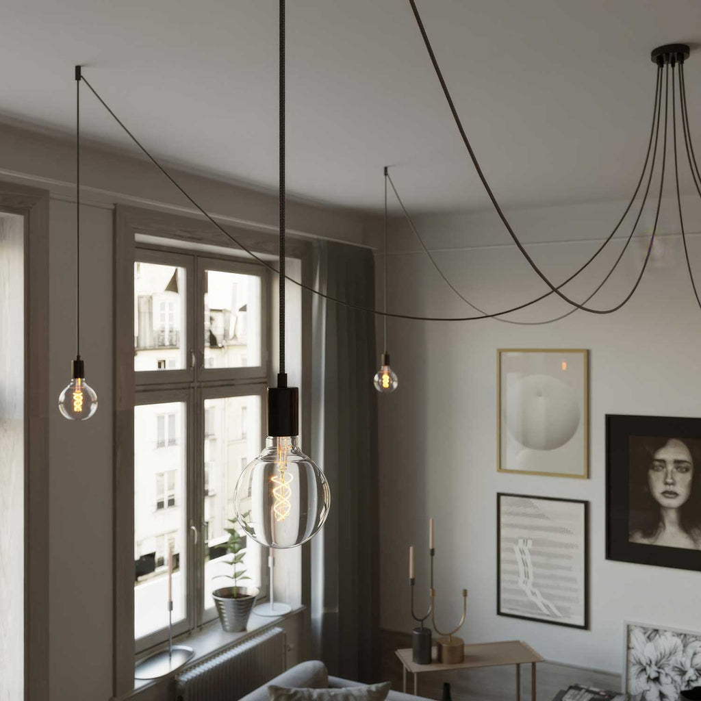 Spider – Pendelleuchte mit Mehrfachabgang (6-fach) und Metall-Details – Schwarz – Ansicht 2