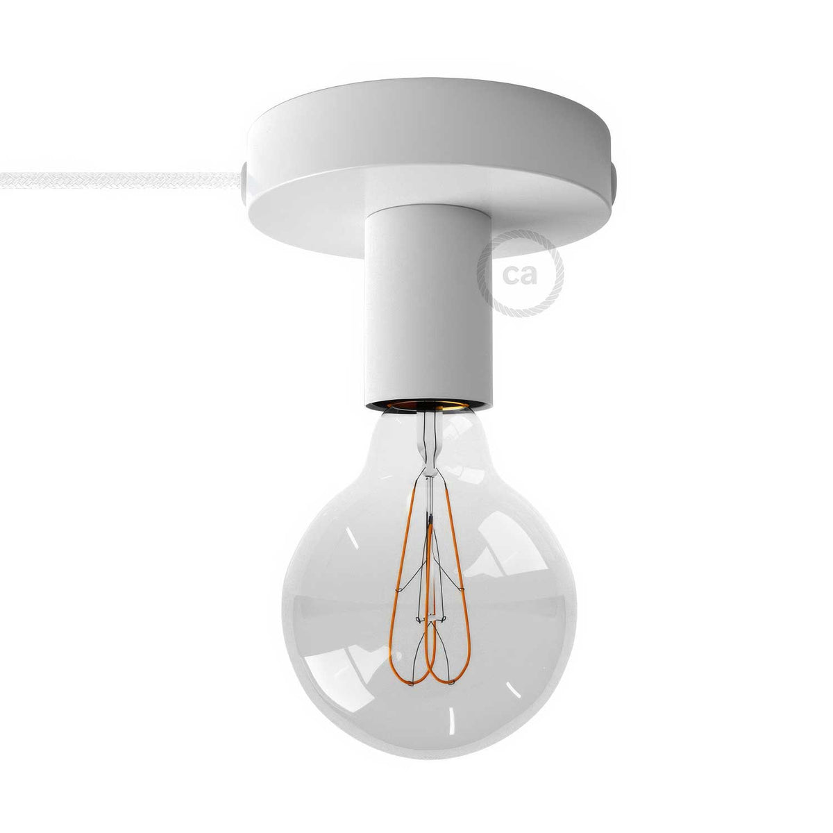 Spostaluce, Lichtpunkt aus Metall, komplett mit Textilkabel und seitlichen Löchern – Weiß