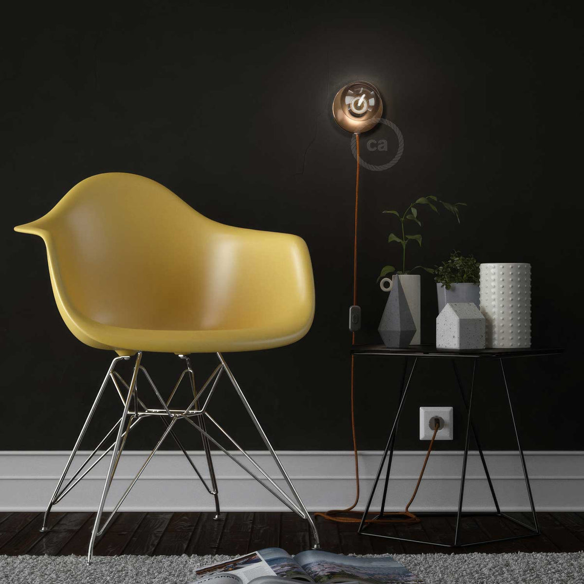 Spostaluce, die Lichtquelle aus Metall, komplett mit Textilkabel und seitlichen Löchern – Kupfer – Ansicht 3