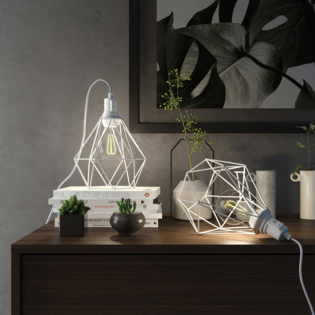 Table Snake – Plug-in-Lampe mit Käfigschirm Diamond – Weiß – Ansicht 2