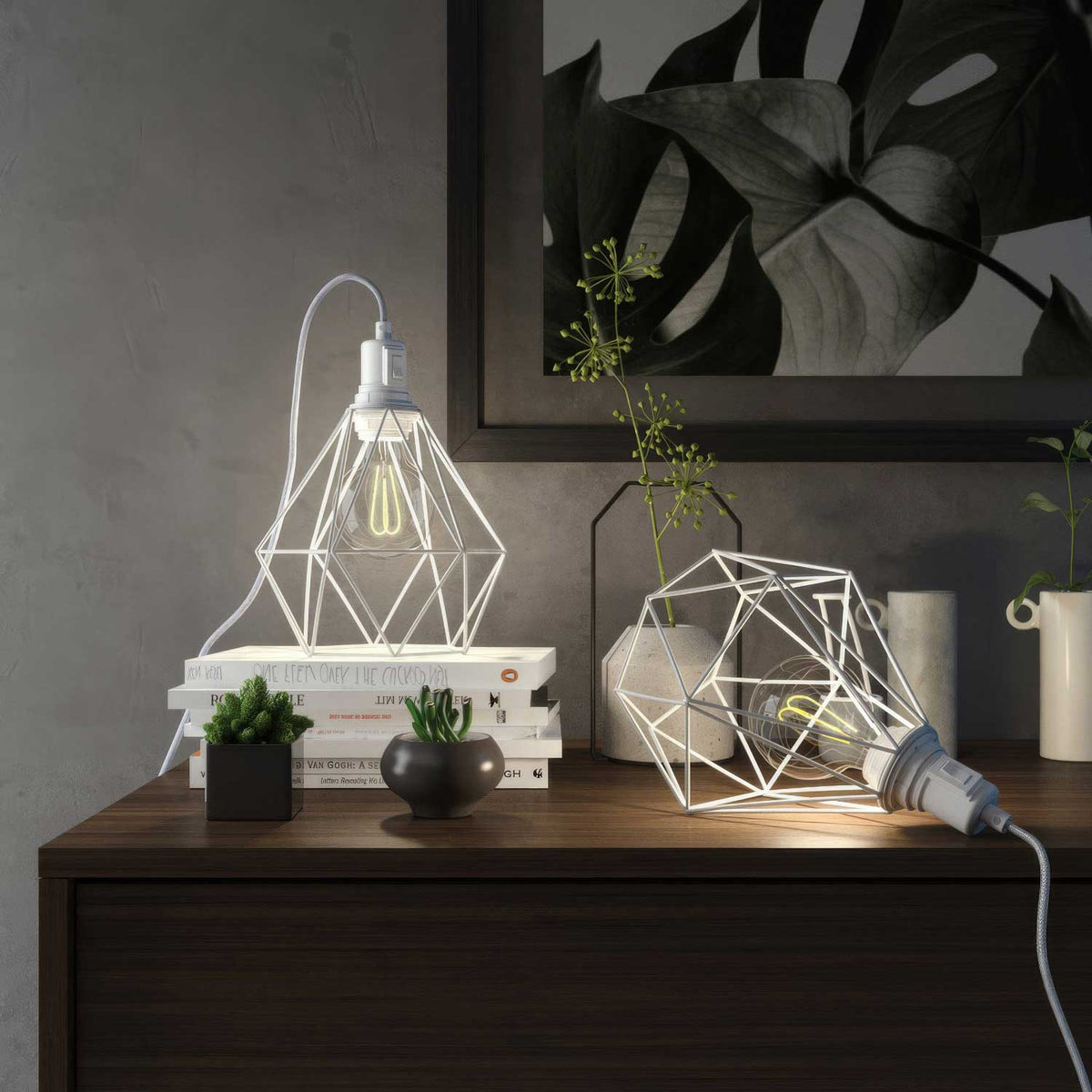 Table Snake – Plug-in-Lampe mit Käfigschirm Diamond – Weiß – Ansicht 2