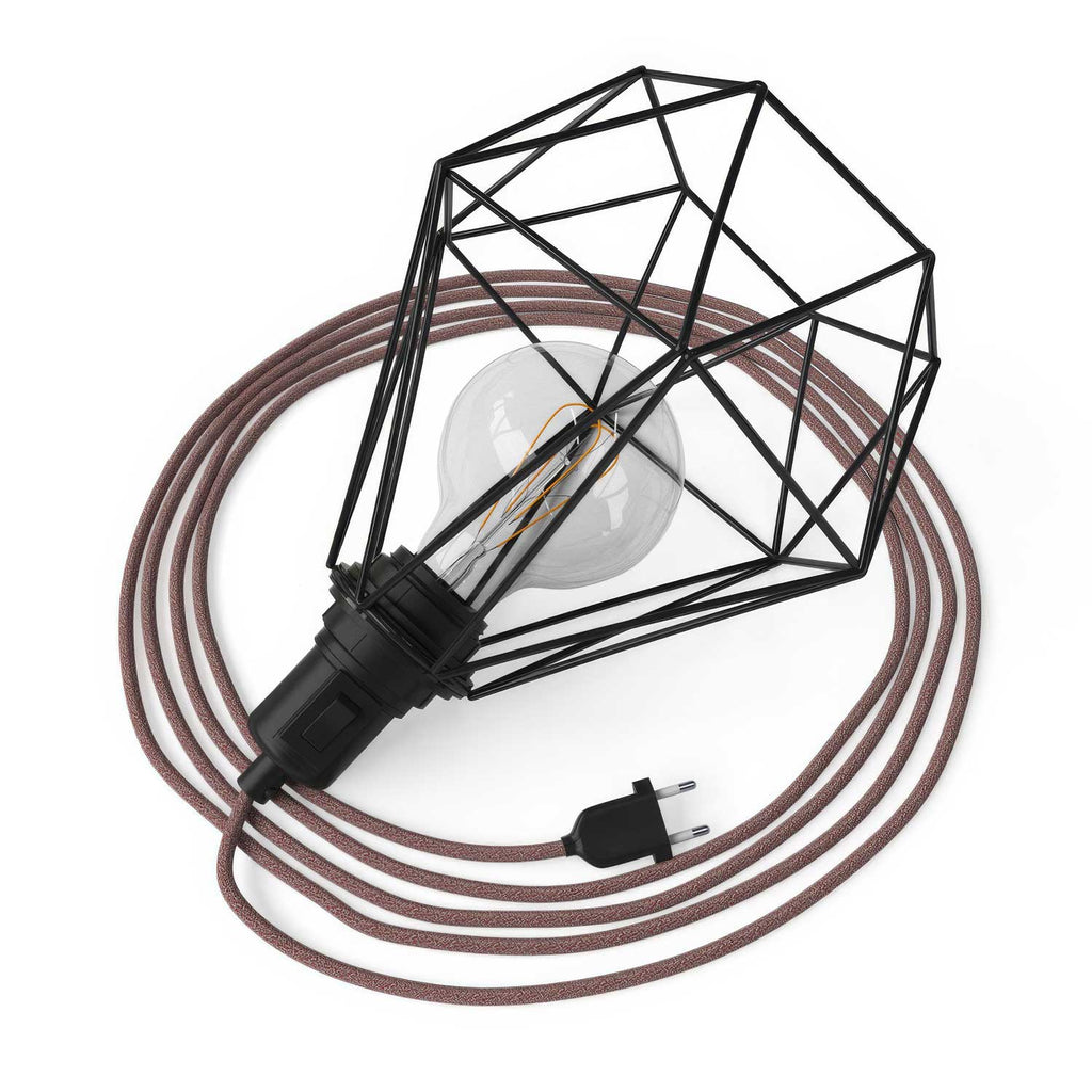 Table Snake – Plug-in-Lampe mit Lampenschirm im Diamond-Käfig – Schwarz