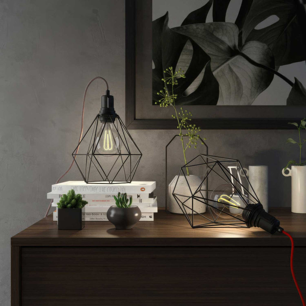 Table Snake – Plug-in-Lampe mit Lampenschirm im Diamond-Käfig – Schwarz – Ansicht 2