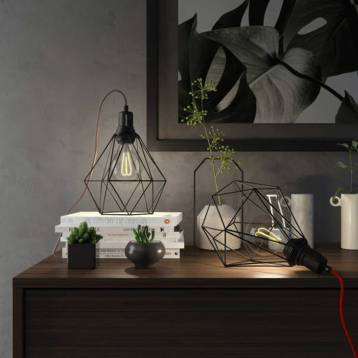 Table Snake – Plug-in-Lampe mit Lampenschirm im Diamond-Käfig – Schwarz – Ansicht 2