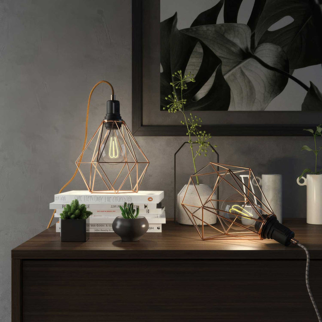 Table Snake – Plug-in-Lampe mit Lampenschirm Diamond-Käfig – Kupfer – Ansicht 2