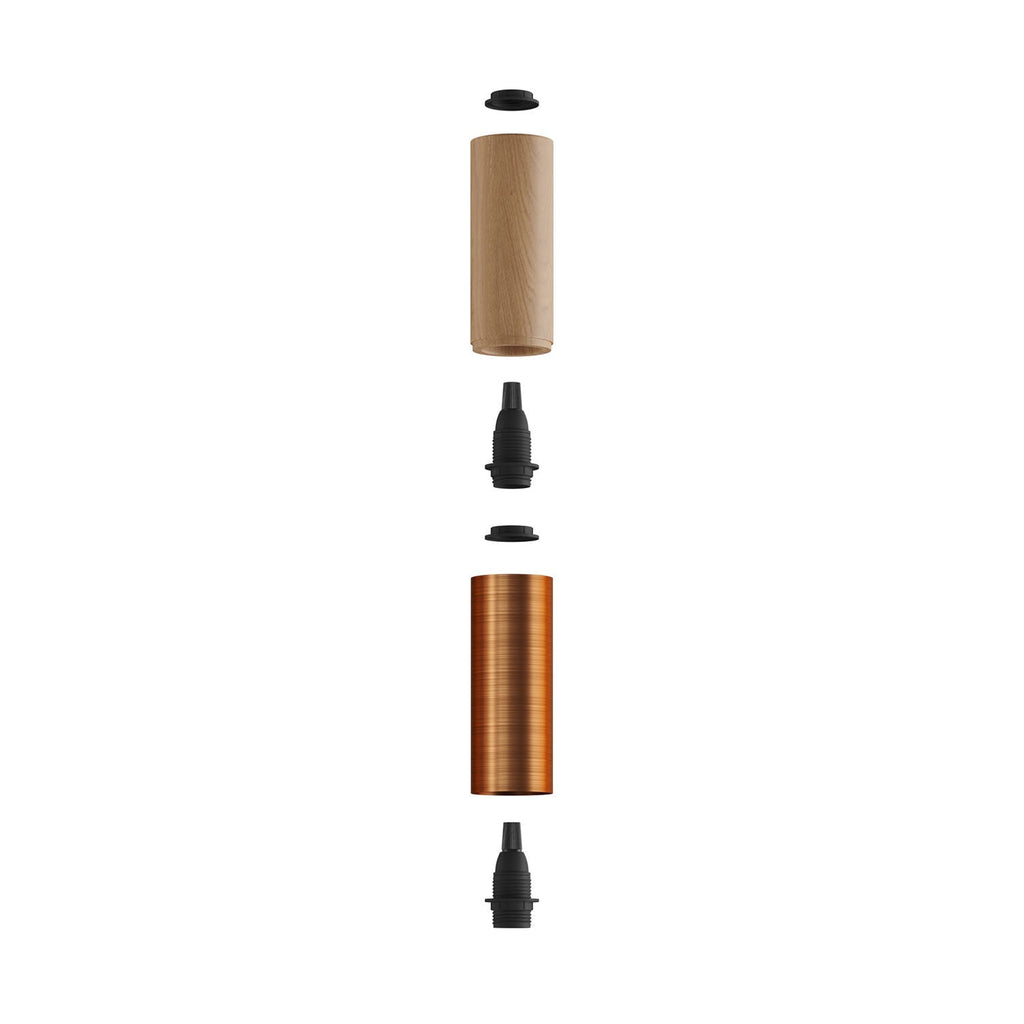 Tub-E14, Holz- und Metallröhre für Spotlampen mit Doppelringfassung E14 – Neutral und Satiniert Kupfer – Ansicht 2