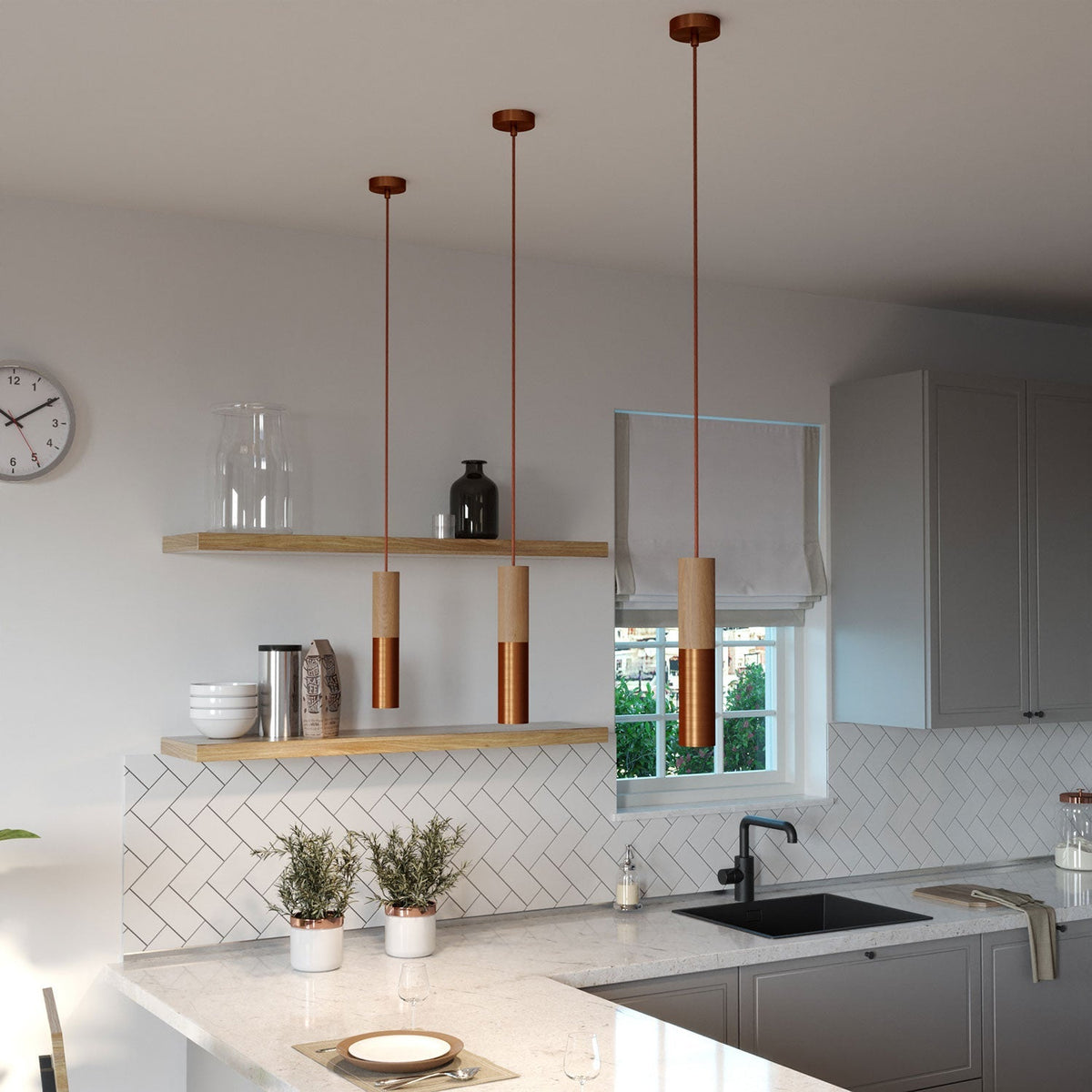 Tub-E14, Holz- und Metallröhre für Spotlampen mit Doppelringfassung E14 – Neutral und Satiniert Kupfer – Ansicht 4