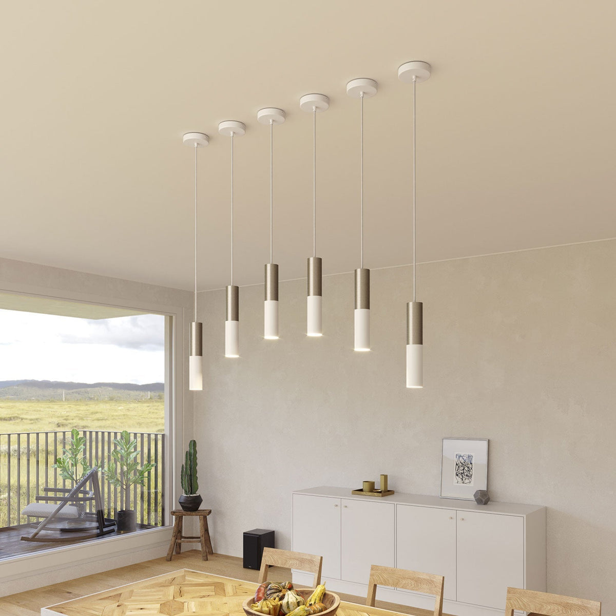 Tub-E14, doppeltes Metallrohr für Spot mit Doppelring-Lampenfassung E14 – Weiß matt und Titan matt – Ansicht 5