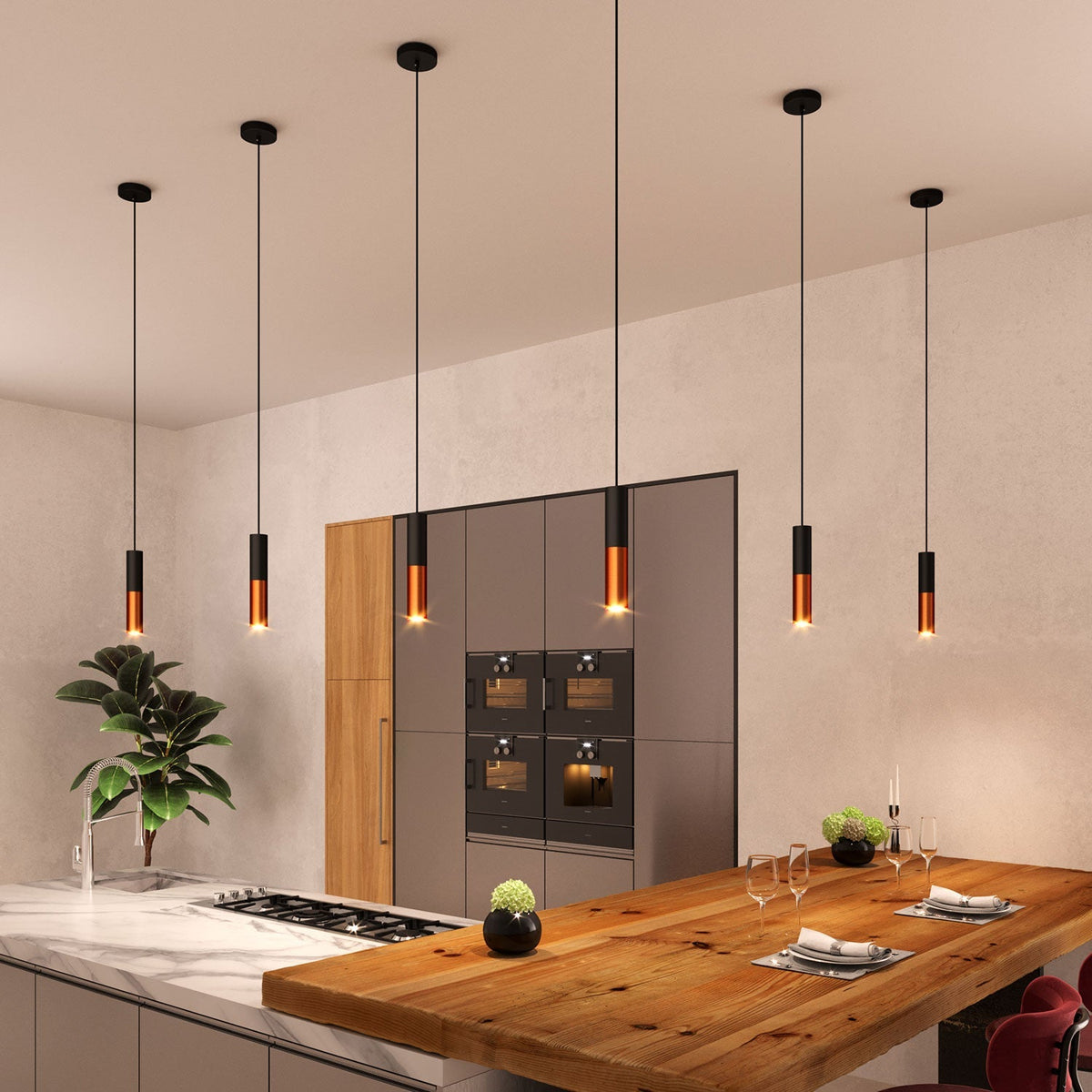 Tub-E14, doppeltes Metallrohr für Strahler mit Doppelmutter-E14-Fassung – Schwarz und Matt-Kupfer – Ansicht 4